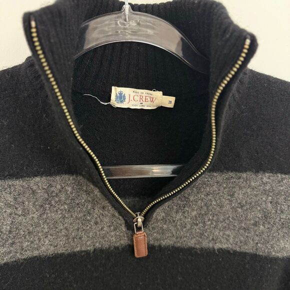 J.CREW Men's Lambs Wool Quarter Zip Sweater S/M Striped Black Gray EUC B6 - Picture 3 of 5